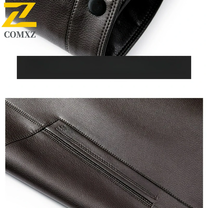 Mens Premium Leather Jacket Autumn 2025 Fashion Classic Business Casual Leather Overcoat Comfort Fit Lightweight PU Leather Coat