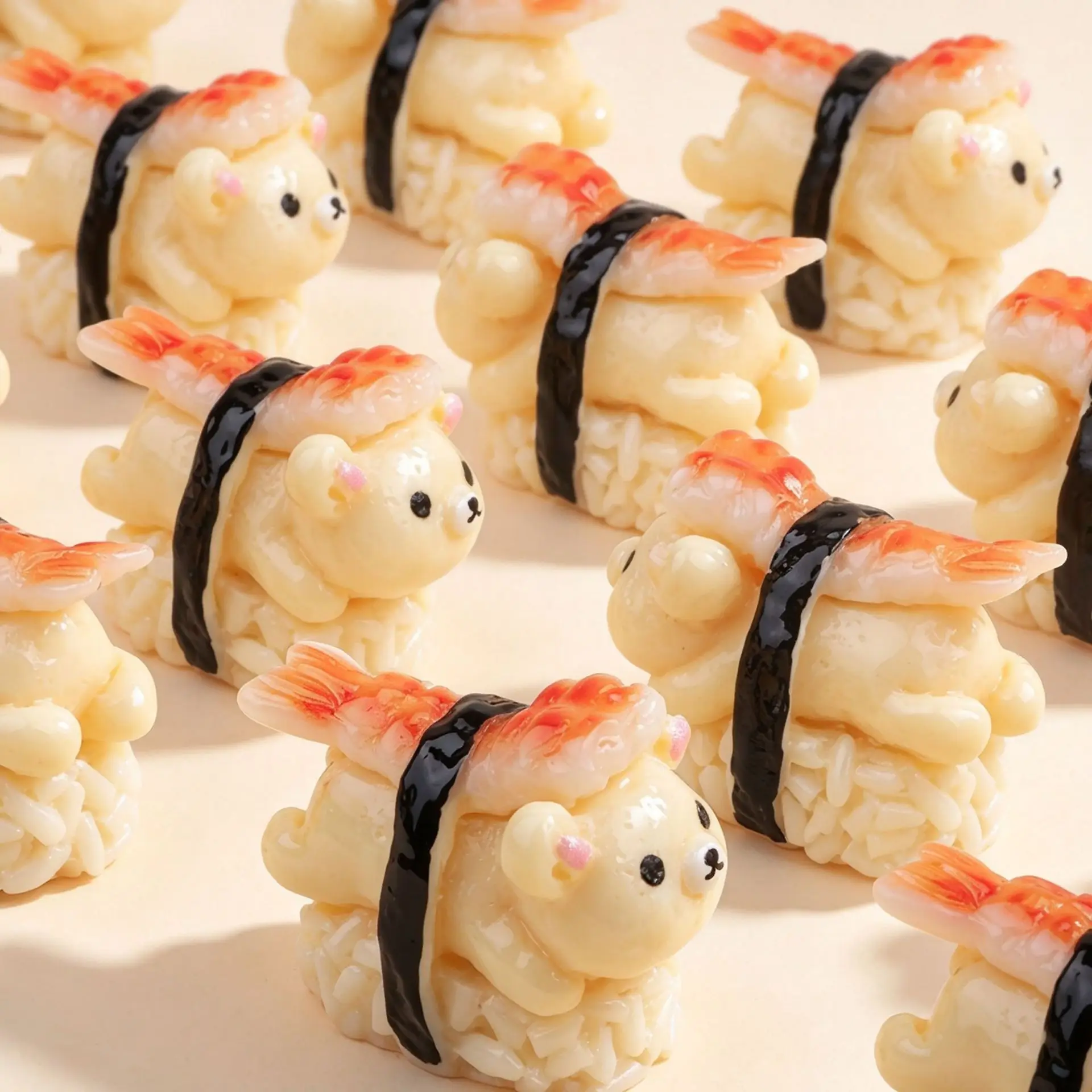 3pcs Mini Sweet Shrimp Sushi Roll Rice Ball Japanese Food Model Resin Miniature Food Accessory Scene Decoration Desktop Craft