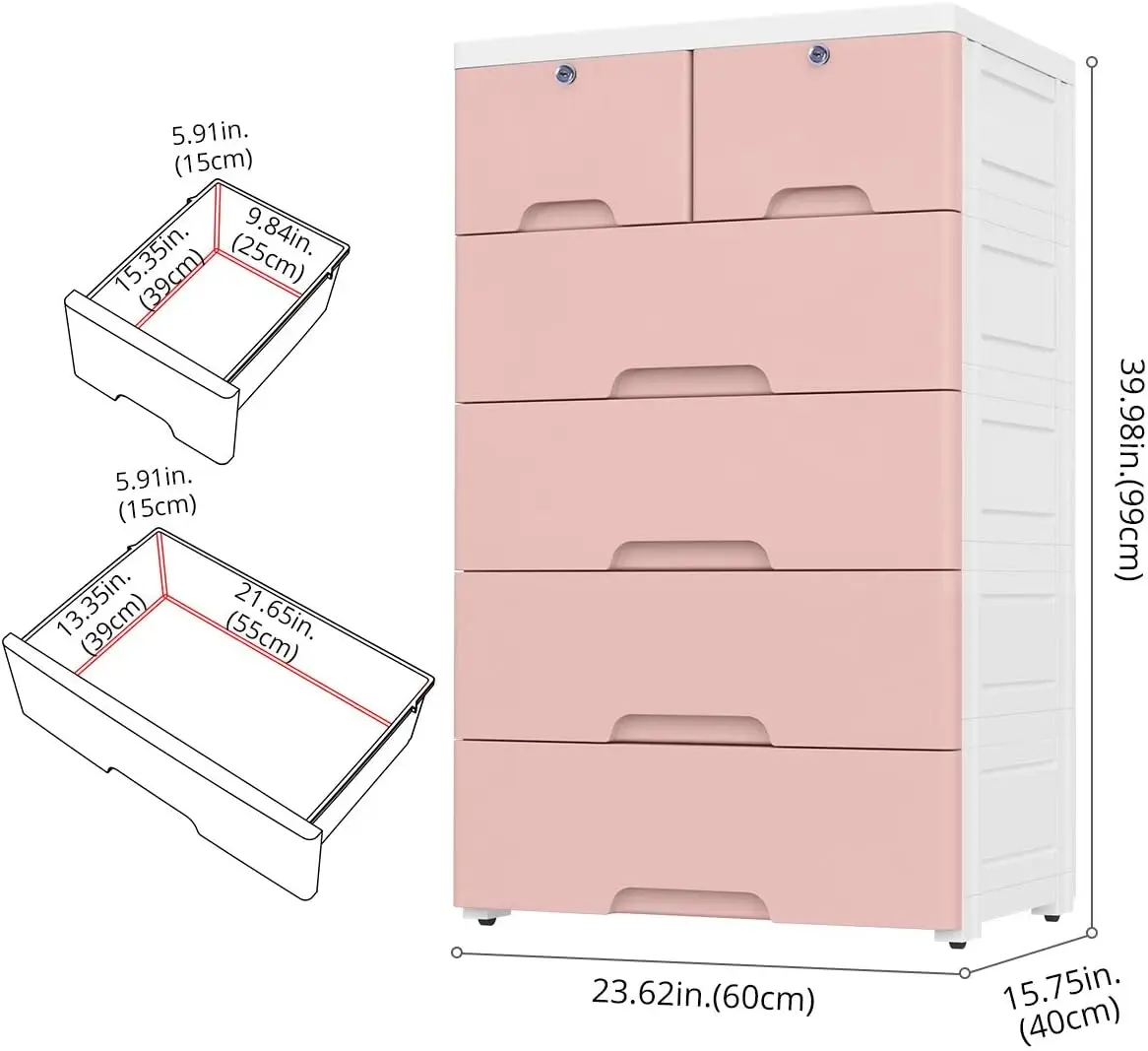 Plastic Drawers Dresser,Storage Cabinet W/ 6 Drawers,for Clothes,Playroom,Bedroom Furniture, Pink USA