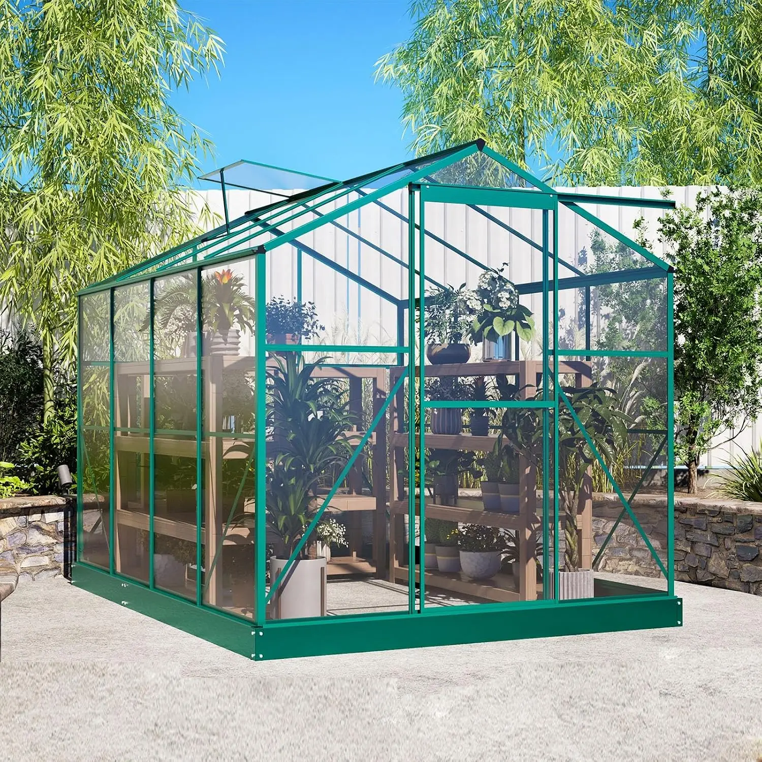 6x8 FT Walkhouse with Polycarbonate Panels & Aluminum Frame, Outdoor Greenhouse with 2 Vents & Lockable Door, Customized