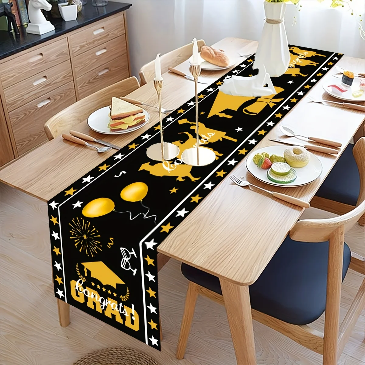 2D Table Banner 1pc Graduation Decoration Banner Black Gold Printed for Graduation Party Ceremony Celebration
