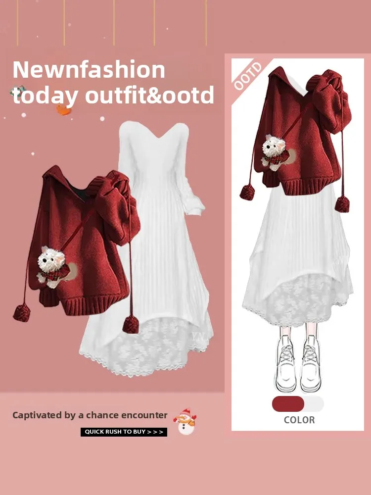 

Новогодняя красная толстовка с капюшоном, антивозрастной свитер, женская зимняя модная асимметричная толстовка из полиэфирного волокна с длинными рукавами