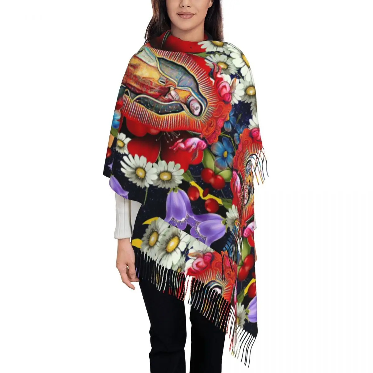 

Custom Printed Our Lady Of Guadalupe Scarf Men Women Winter Warm Scarves Mexican Virgin Mary Mexico Flowers Tilma Shawl Wrap