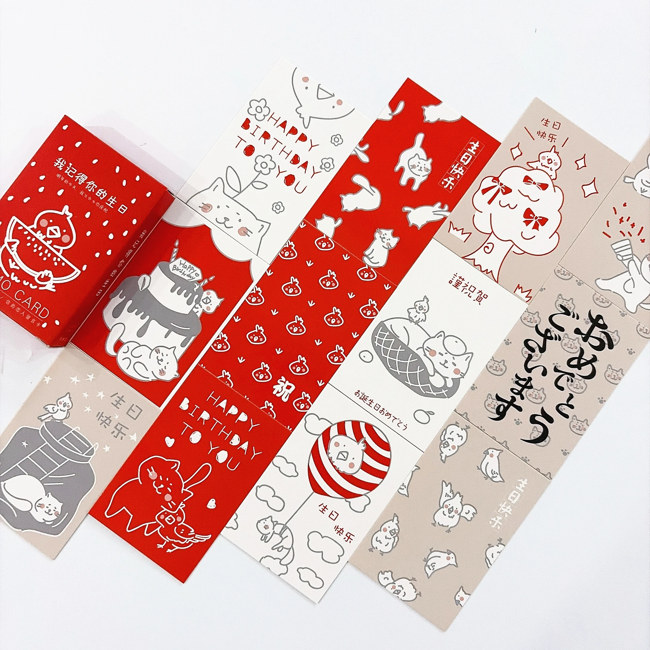  28PCS Cute Line Drawing Cat Birthday Photocard Set Happy Birthday Wishes Collectible LOMO Cards Aesthetic Stationery Gift