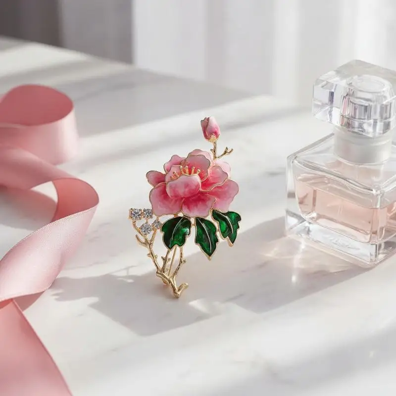New Vintage Peony Brooch Temperament Elegant Painted Design Flower Corsage Pin Versatile Wedding Jewelry Accessories