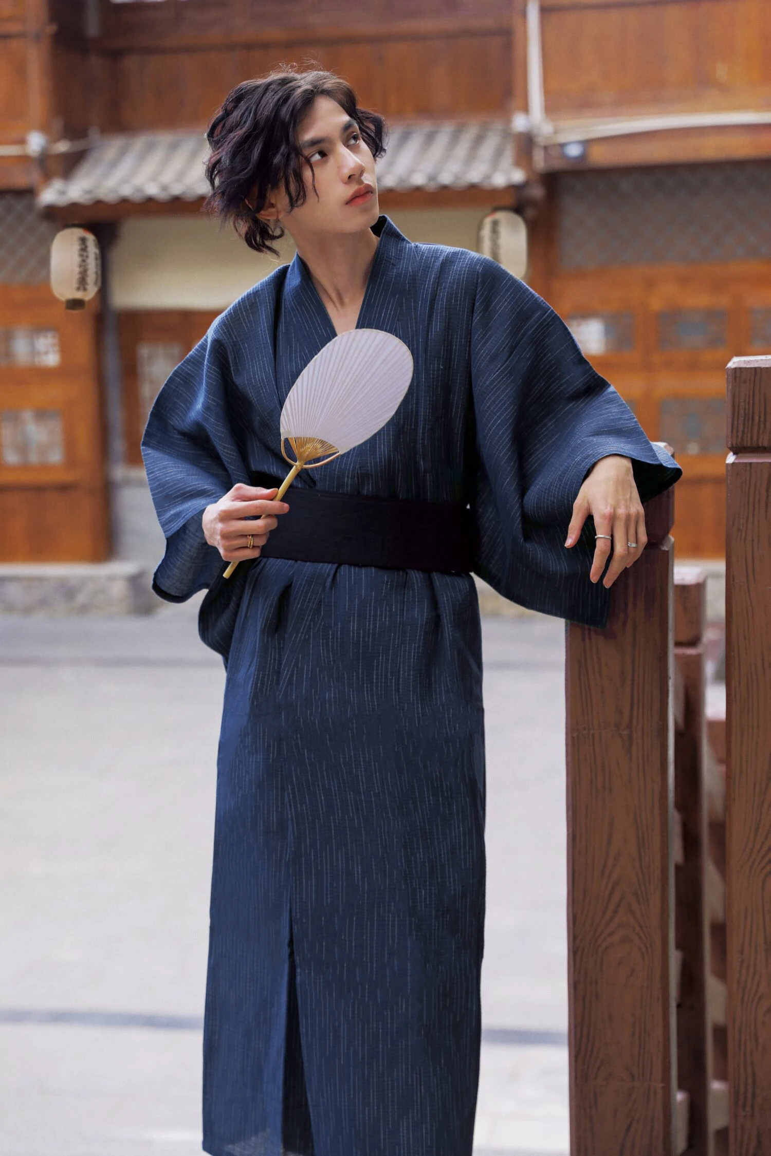 

Traditional Kimono Men's Bathrobe Robe Sauna Clothes Cos Photo Album Cotton Linen Breathable Black Blue Silk