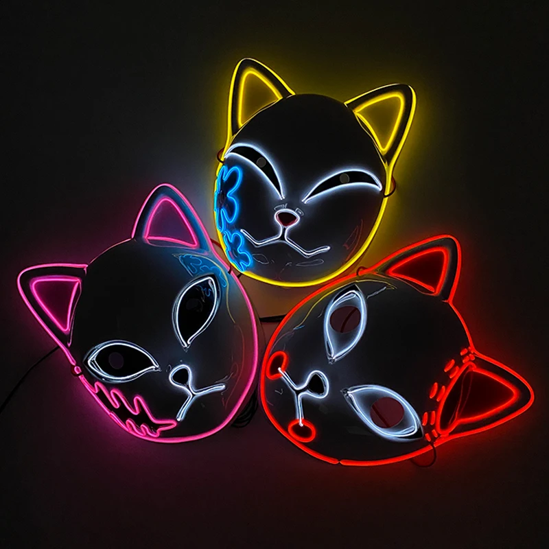 Luminous Anime Cosplay Face Mask Light Up Stage Performance Fluorescent Accessories Hot Sales Glowing Carnival Masquerade Masks