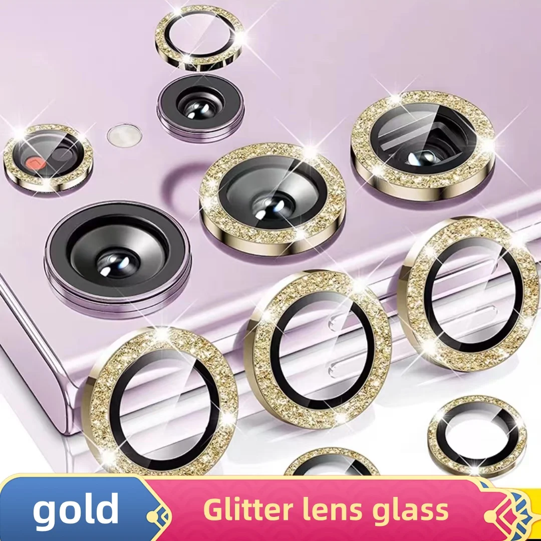 Para samsung galaxy s24ultra s24 + s24 protetor de câmera glitter metal anel lente vidro para galaxy s24plus tampa da lente traseira