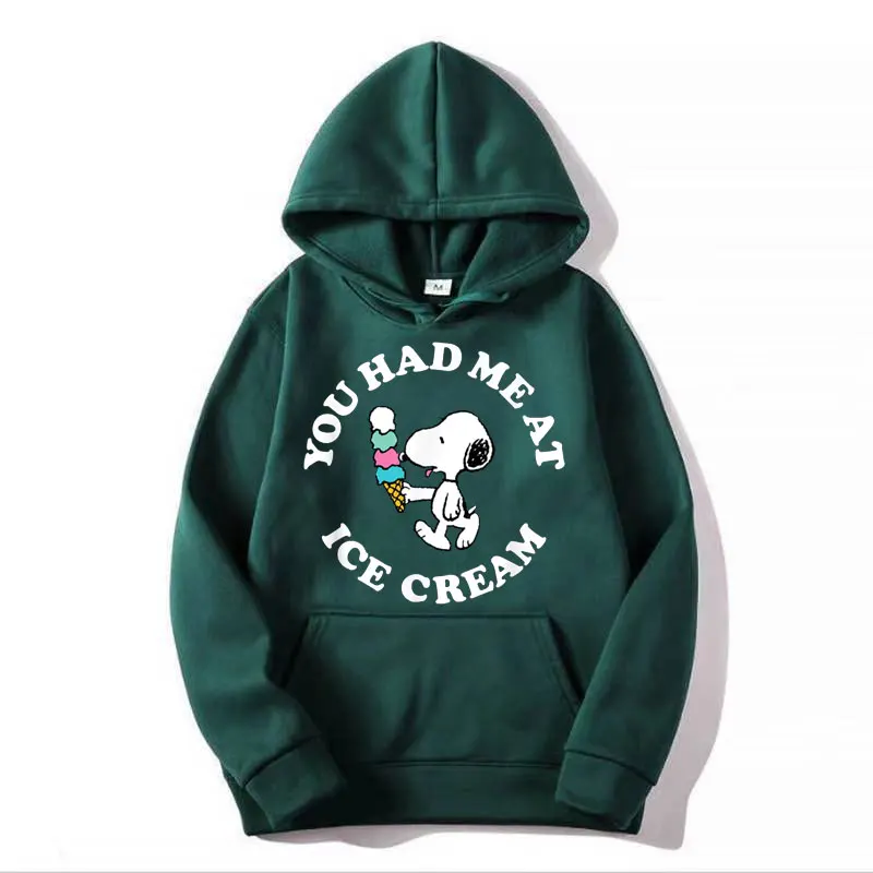 Snoopy You Had Me At Ice Cream Men Hoodie Cartoon Fashion Women Oversized Sweatshirt Tops Spring Autumn Couple Pullover