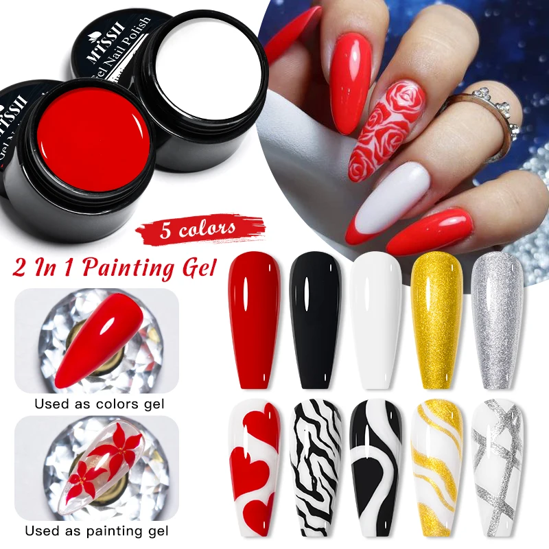 8ml Black White Painting Gel Nail Polish Super Texture Line Flower Drawing Gel Semi Permanent Soak Off UV LED Nail Art Varnish