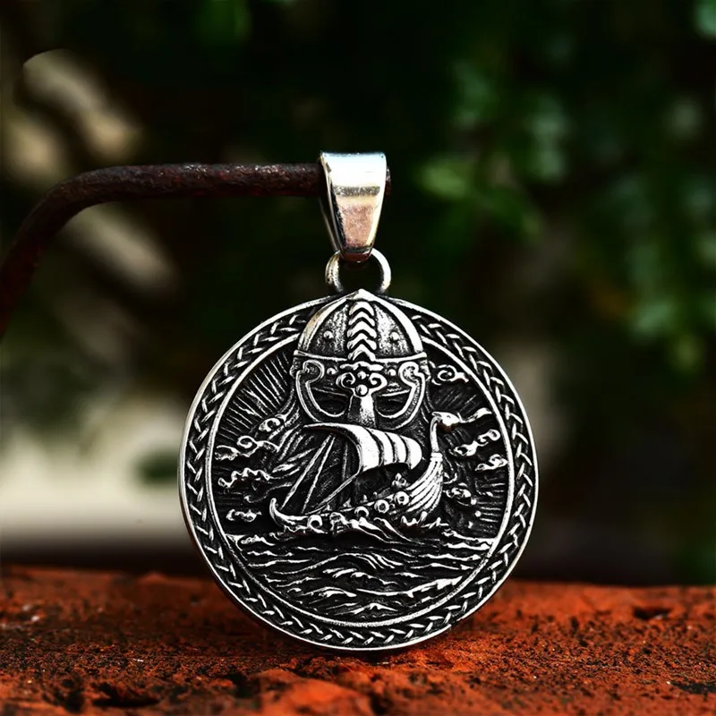 Norse Mythology Odin Pirate Ship Pendant Necklace Men's Gothic Punk Ethnic Style Retro Trendy Jewelry