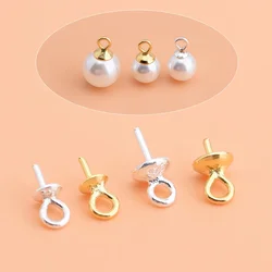10pcs 925 Sterling Silver Pearl Crystal Tray Needle, lustrous surface empty support pendant DIY link material accessories