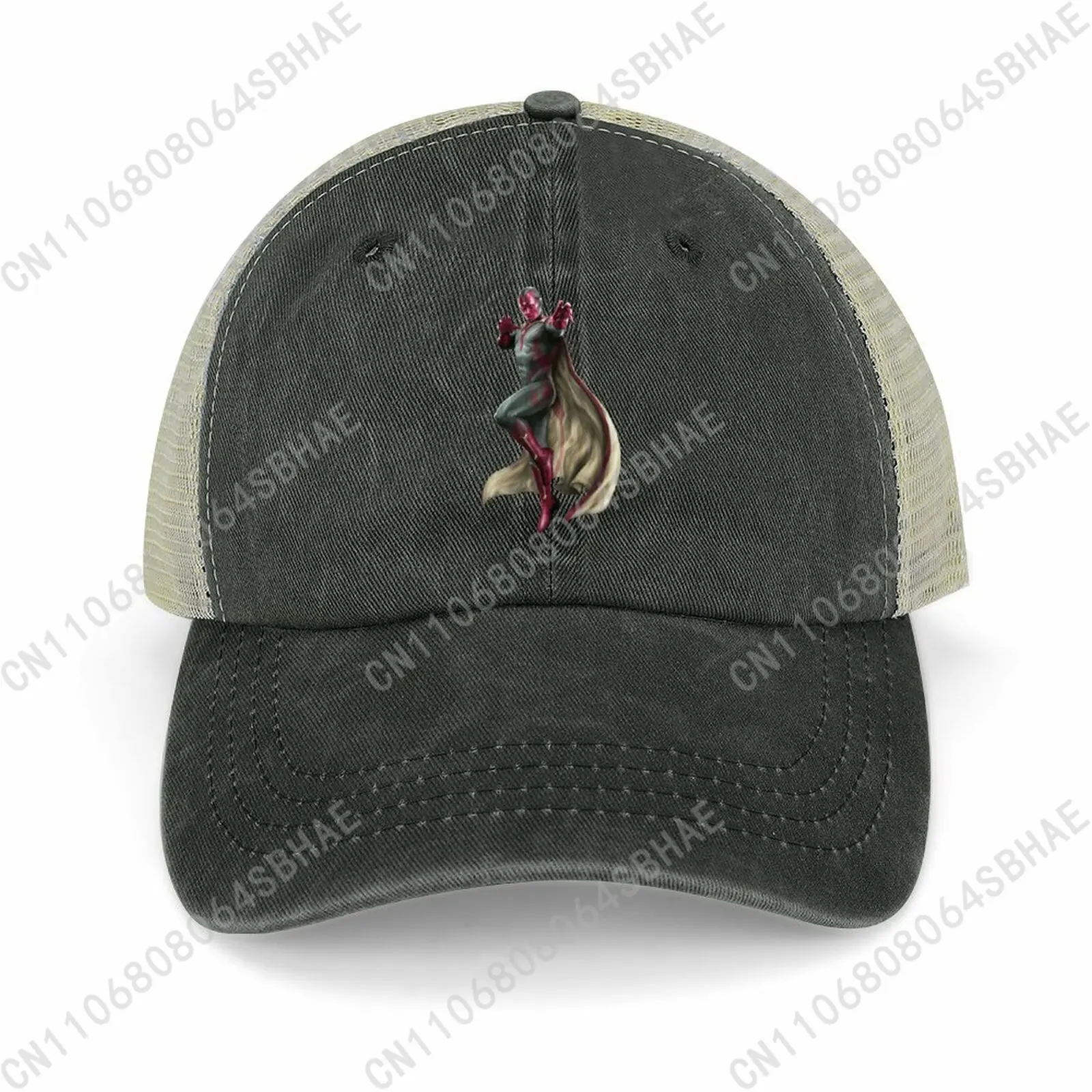 

Marvel Vision Mesh Cowboy Hat Hollow Ventilated Summer Cap Men Women Outdoor Sun Hat Adjustable Strap Custom Cosplay