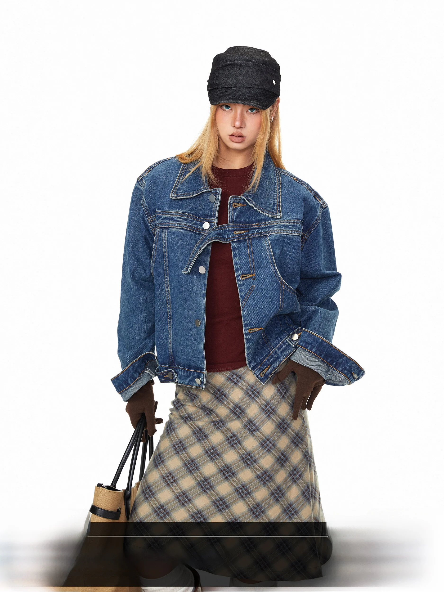 Blackbb Deconstructed Design Short Loose Denim Jacket Women's American Retro Collar Jacket Spring Autumn BORDER WEST