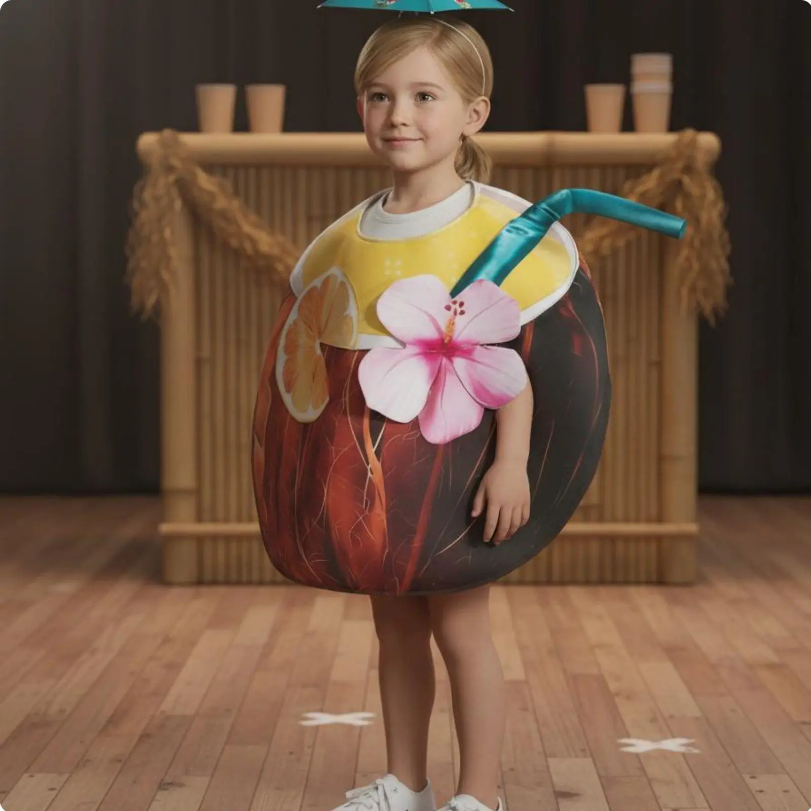Coconut Drink Children Cosplay Costume with Hat 3D Fruit Tunic for Halloween Stage or Photo Session view 3