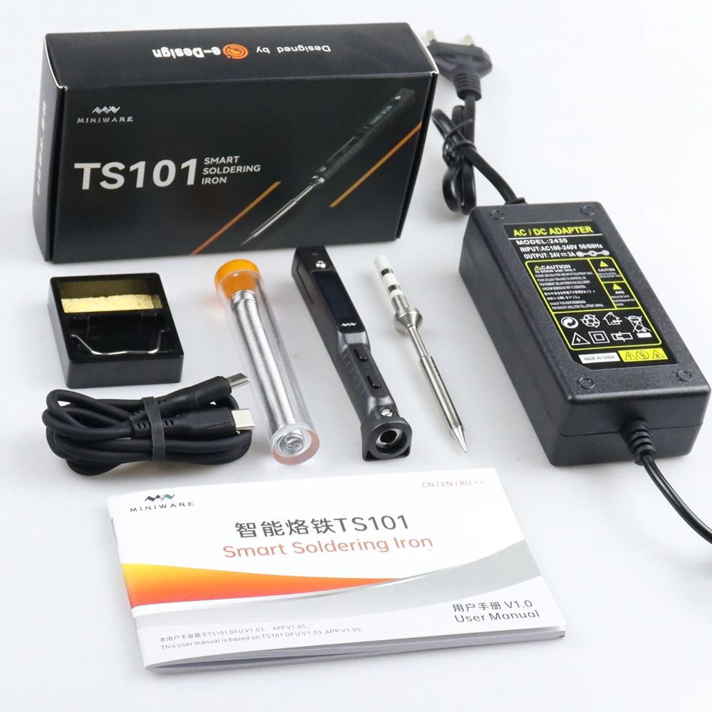 Imagem -04 - Mini Usb Digital Ferro de Solda Elétrico Kit Ts101 24v 3a Power Temperatura Ajustável Estação de Solda Inteligente 65w Max