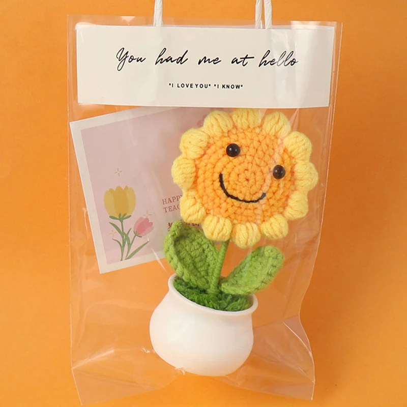 1PCS Kreative Künstliche Blumen Nette Häkeln Sonnenblume Töpfe Gestrickte Blume Handgemachte Geschenk Hause Hochzeit Gast Geschenke Desktop Decor – Detail 6