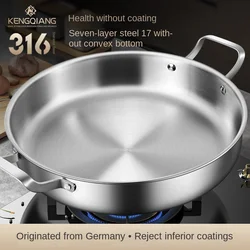 316 Stainless Steel Frying Pan, Double Ear Flat Bottomed Non Stick Pan, Commercial Stew Pot, Deep Steak Frying Pan