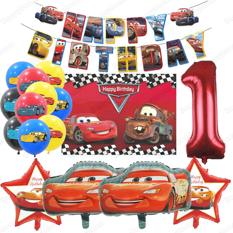Auto's Ballonnen Bliksem Auto Feestdecoratie Gelukkige Verjaardag Banner Verjaardagsfeestje Decoraties Benodigdheden Feestfoto Prop