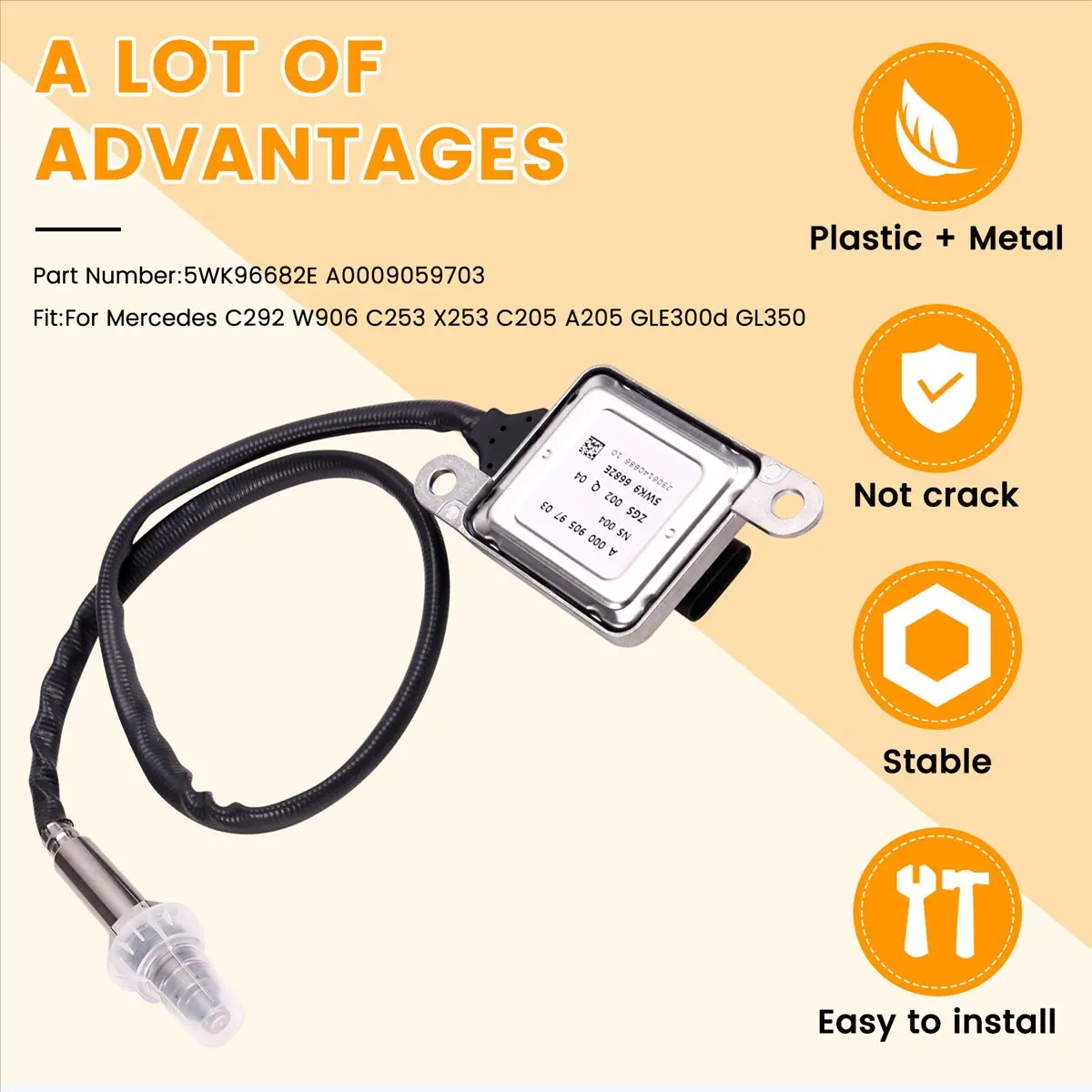 #60Q NOx sensor probe,5WK96682E A0009059703 New Nitrogen Oxygen Sensor for Benz C292 W906 (Plastic + Metal)