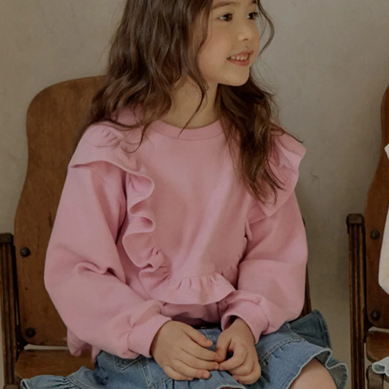 Shirts 2024 Spring Korean Children Clothing Girl Cute Casual Simple Fashion Loose Sweet Active Holiday Princess Vintage Solid