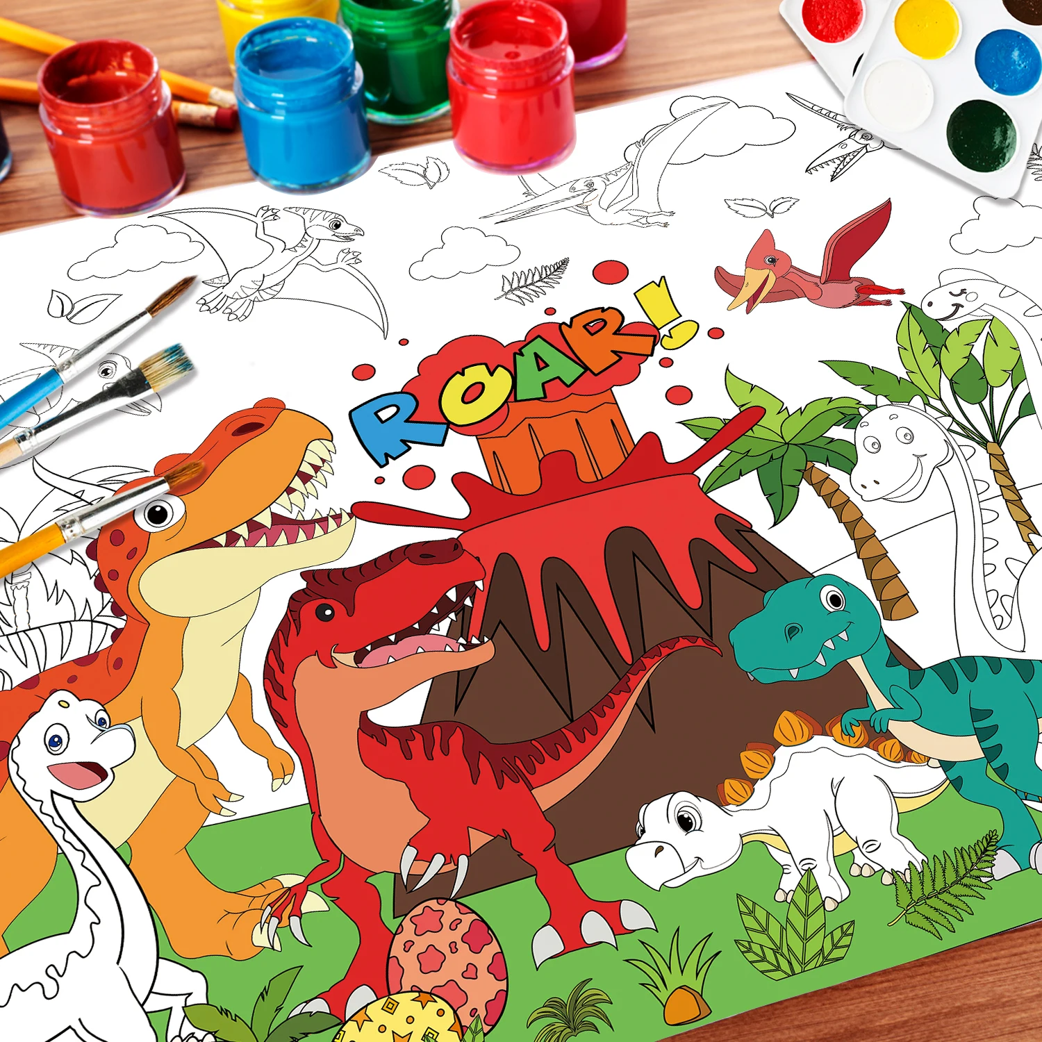 Libros para colorear del mundo de los dinosaurios, mantel grande para colorear, suministros para fiesta de cumpleaños, recuerdo para niños, 110x80cm ﻿