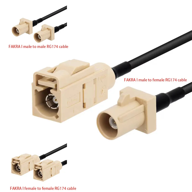 FAKRA I Code Beige RG174 Coax Pigtail Cable Male Female Plug Jack Extension for GPS Telematics 50 Ohm