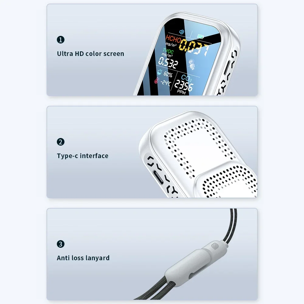 Multifunctional 5 in 1 CO2 Meter Digital Temperature Humidity Tester CO2 sensor TVOC HCHO CO2 PM2.5 Detector Air Quality Monitor