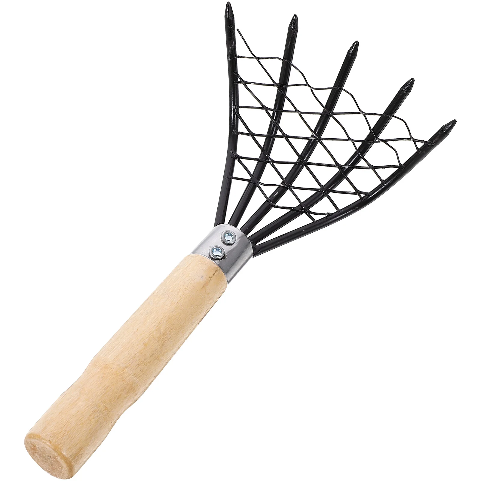 1Pcs Stainless Steel Clam Rake Black Rust Resistant Wooden Handle Easy Design Seafood Digging Tool Clam Rake