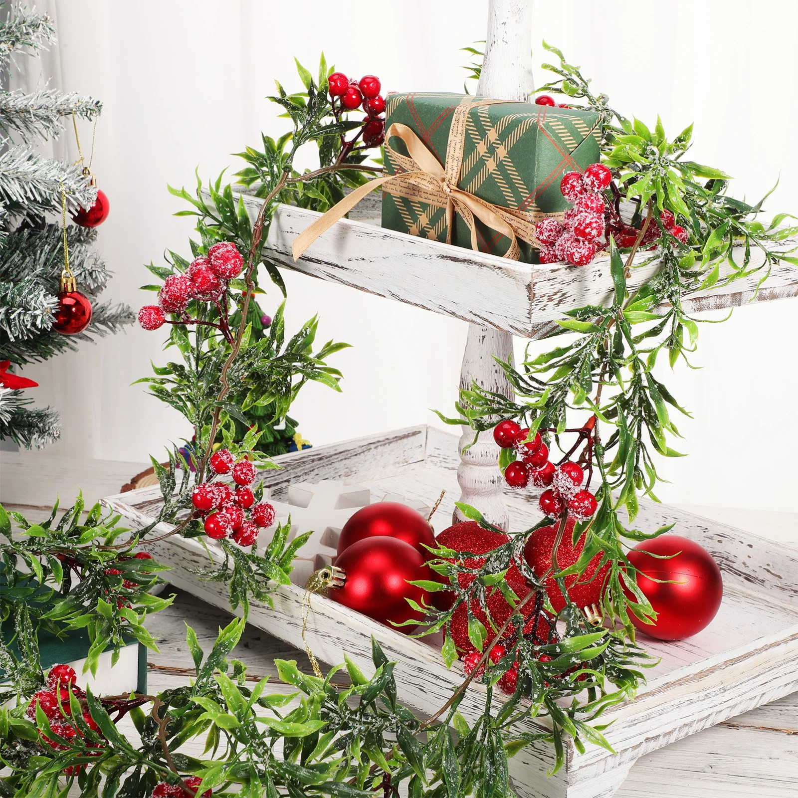 

Christmas Rattan Berries Branch Cane Holly Holiday Table Decorations Garlands for Home Pvc Decorative Festival Prop Vacation