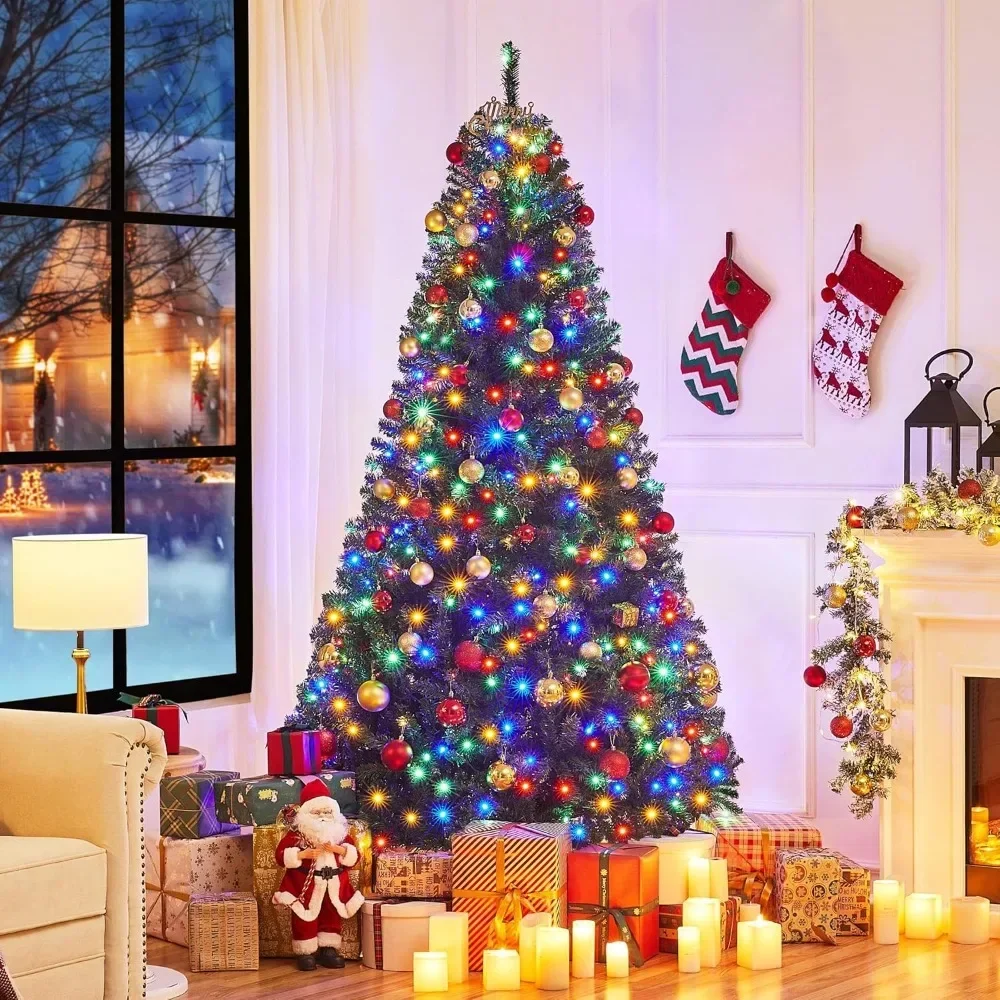 

Christmas Tree 7.5ft Pre-lit Spruce Artificial Hinges with 550 Multicolor LED Lights 1354 Branch Tips Metal Stand Christmas Tree