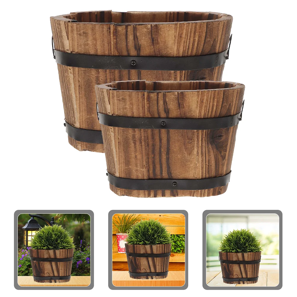 

2 Pcs Flowerpot Retro Succulent Plants Pots Rustic Planter Small Bright Color Wood Succulents Artificial