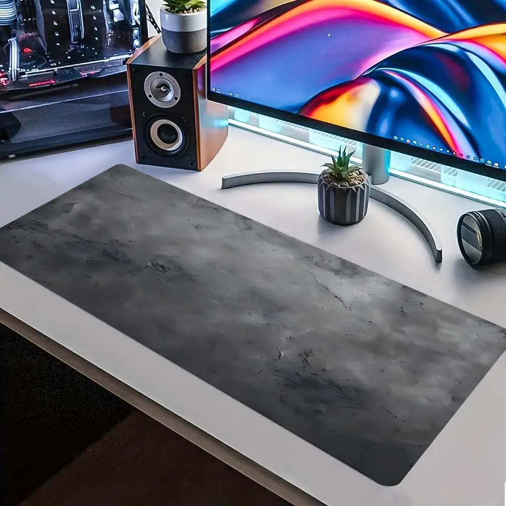 Minimal Grey Marble Texture Large Gaming Mouse Pad Non Slip Rubber Stitched Edge HD Print Mat for Gamer Laptop Workstation