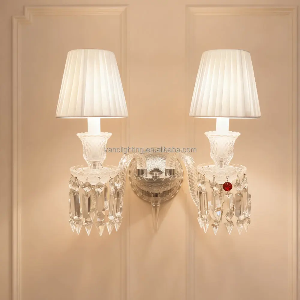 

French Luxury 2-Candle Rock Crystal Wall Lamp baccarat Chrome Sconces Wall Lights with Shades for Living Room Corridor