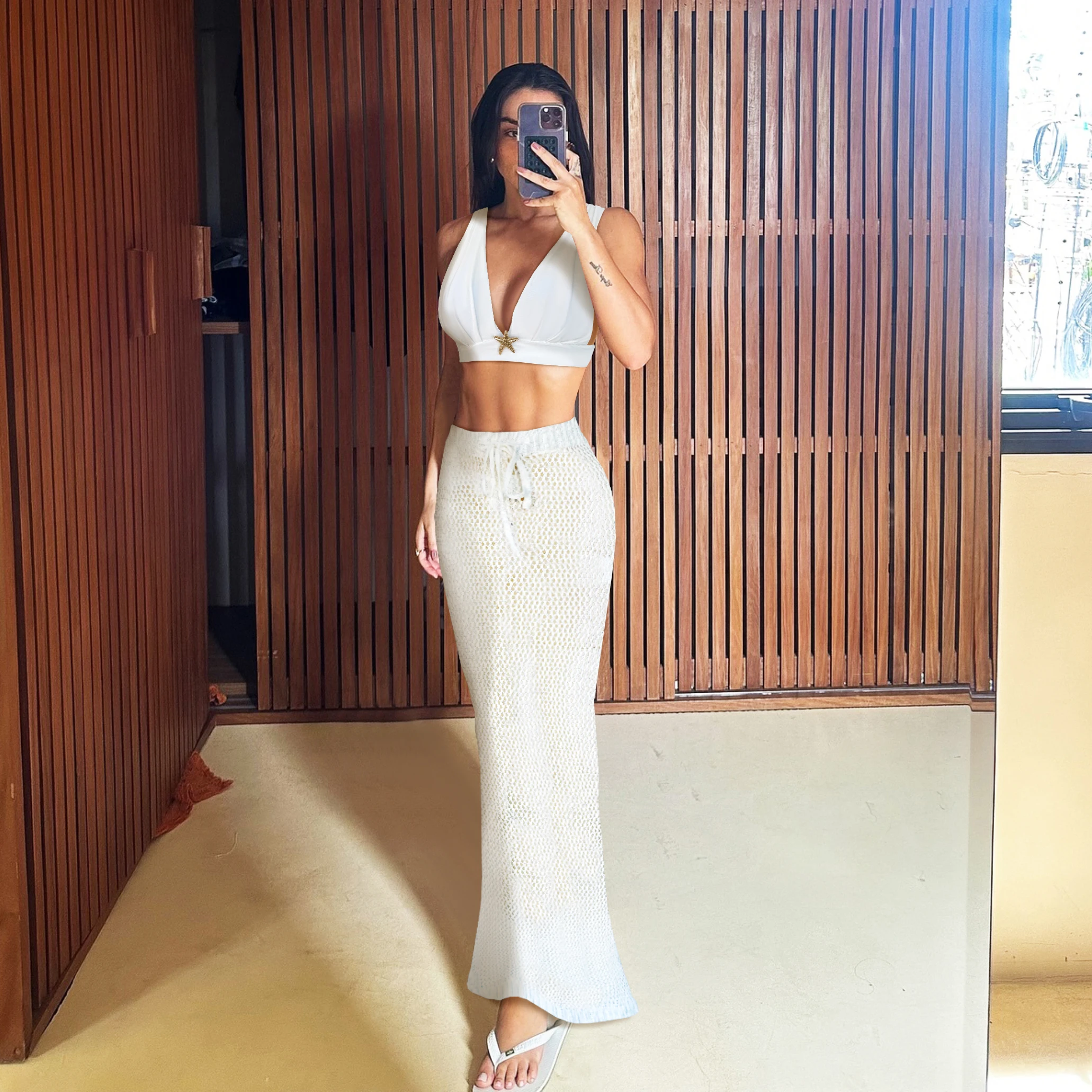 2025 Halter Fringe Trim Bikini Luxury Swimsuit High Waist Swimwear with Skirt for Women V Neck Bathingsuits Print Summer Female image 2