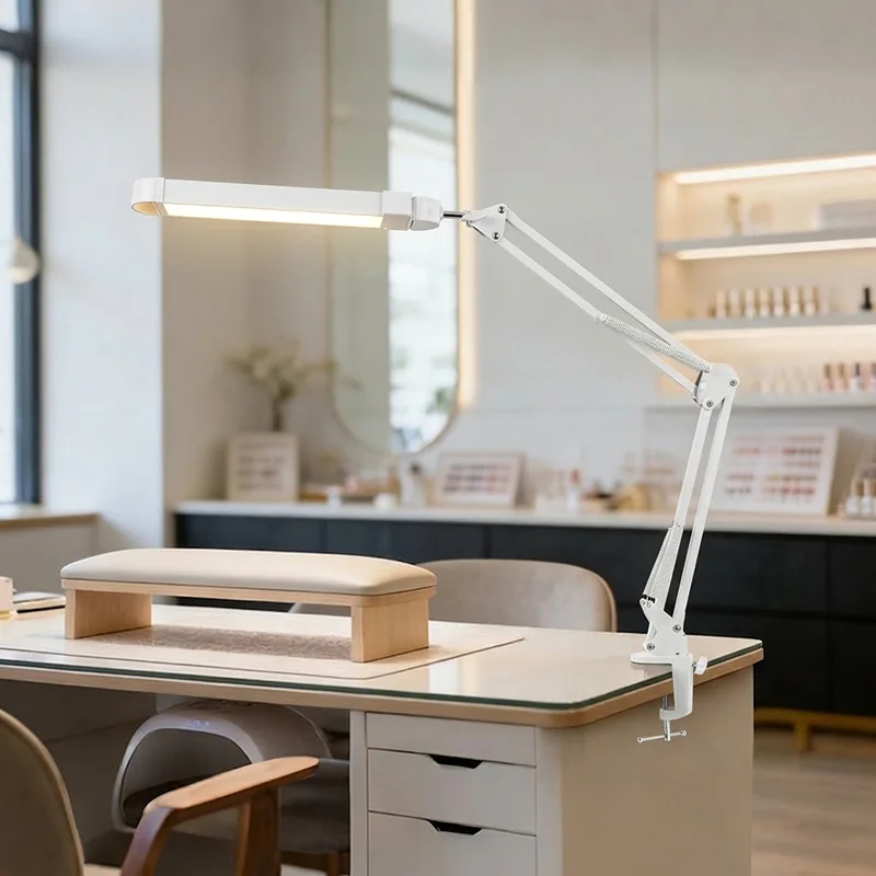 Flicker-Free Eye Protection LED Lamp, Rotatable Long Arm Beauty Desk Lamp for Manicure Eyelash Microblading Tool