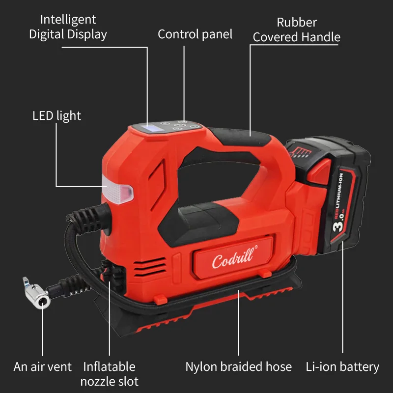 For Milwaukee 18V Battery PIN 150PSI Cordless Electric Air Pump Tire Inflator Air Compressor with Digital Pressure Gauge