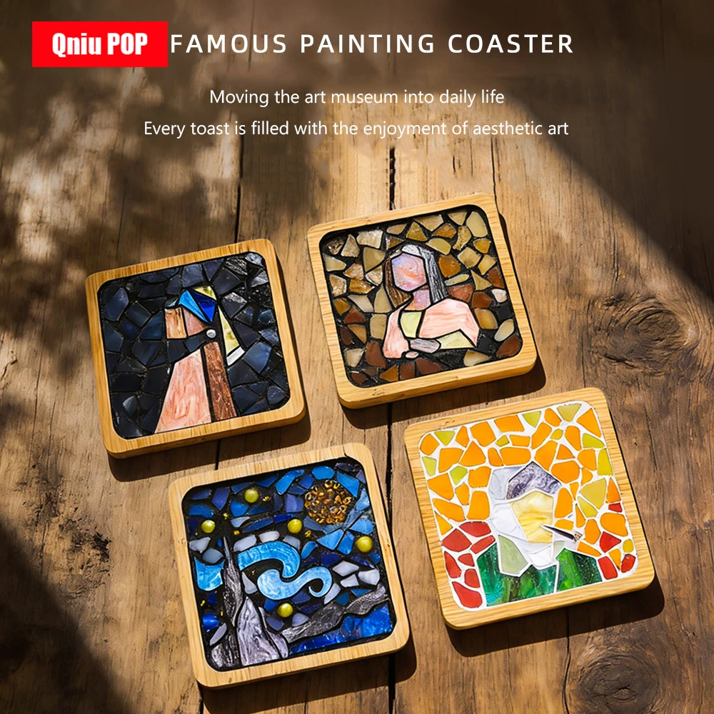 Mosaic Coaster DIY Handmade Material Package, World Famous Painting Series Coaster Handmade Creative Pasting Artwork