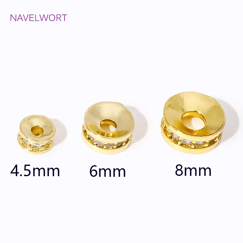 4.5/6/8mm 18K Gold Plated Brass Round Inlaid Zircon Spacer Beads,Beads Separator,For Jewelry Making DIY Accessories Wholesale