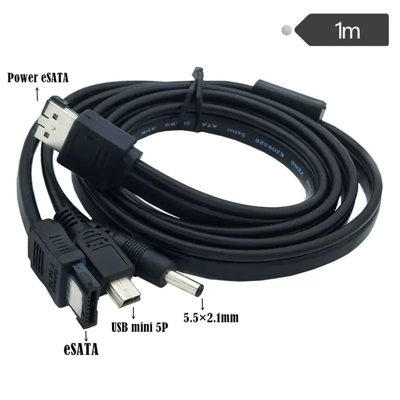 

Power ESATA To ESATA Mini 5Pin DC5.5 * 2.1mm Male 5V Hard Disk Data Connection Cable 1m