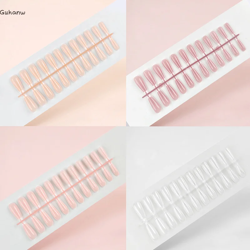 

24pcs Long Ballet Glossy Trapezoidal Solid Color False Nail Stickers French Gradient False Nail Waterproof Press On Nail Tips