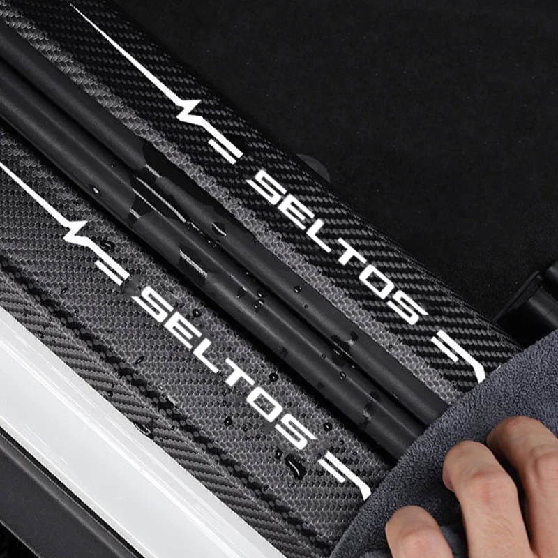 Carbon Fiber Car Decals for Kia Seltos Logo Door Sill Trunk Protective Strip Threshold Anti Scratch Dirty Tape Accessories