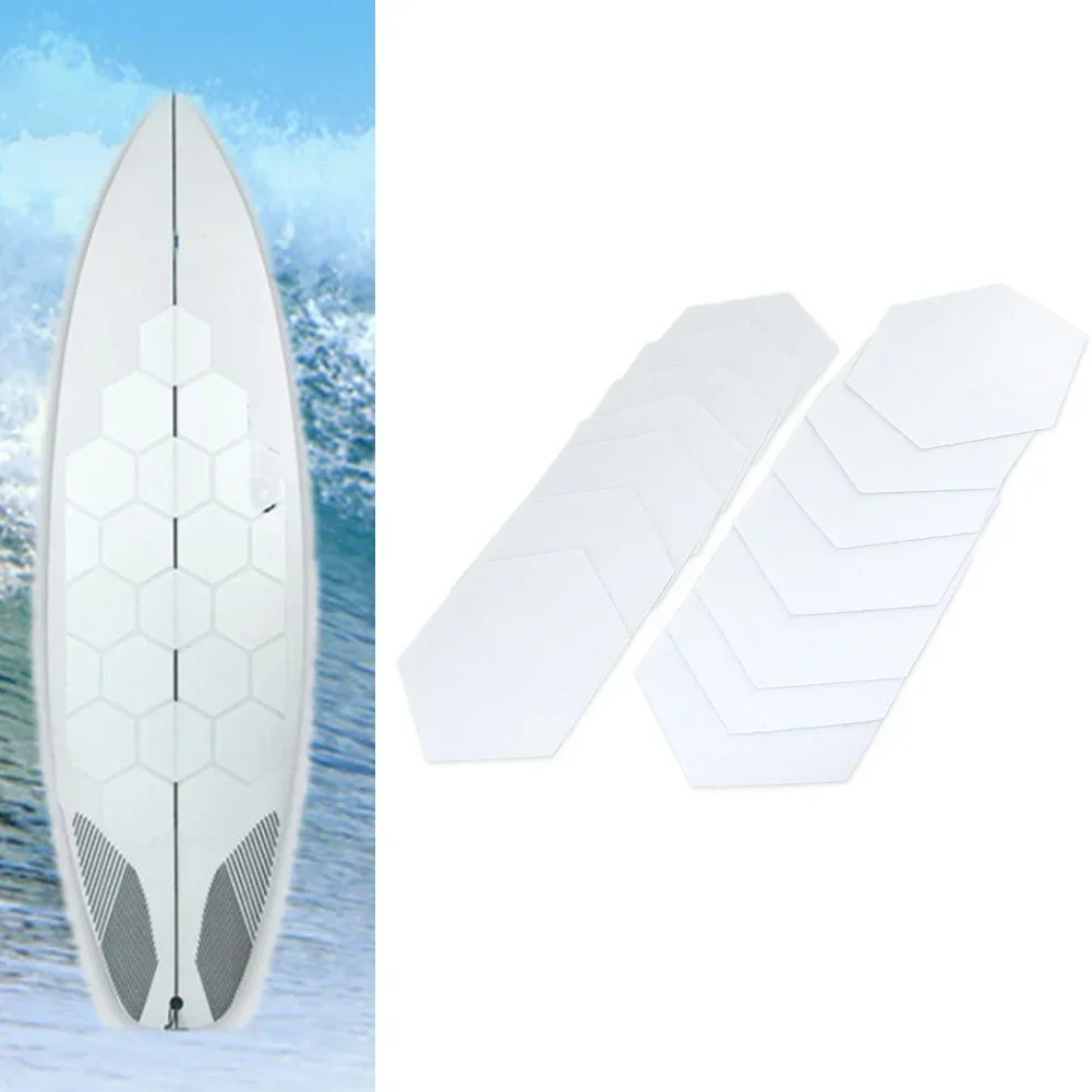 22Pcs Hexagon Surfboard Deck Pads Transparent Honeycomb-Deck Grip Surfing Traction Pad Traction Surfpad Non-Slip Stickers DIY