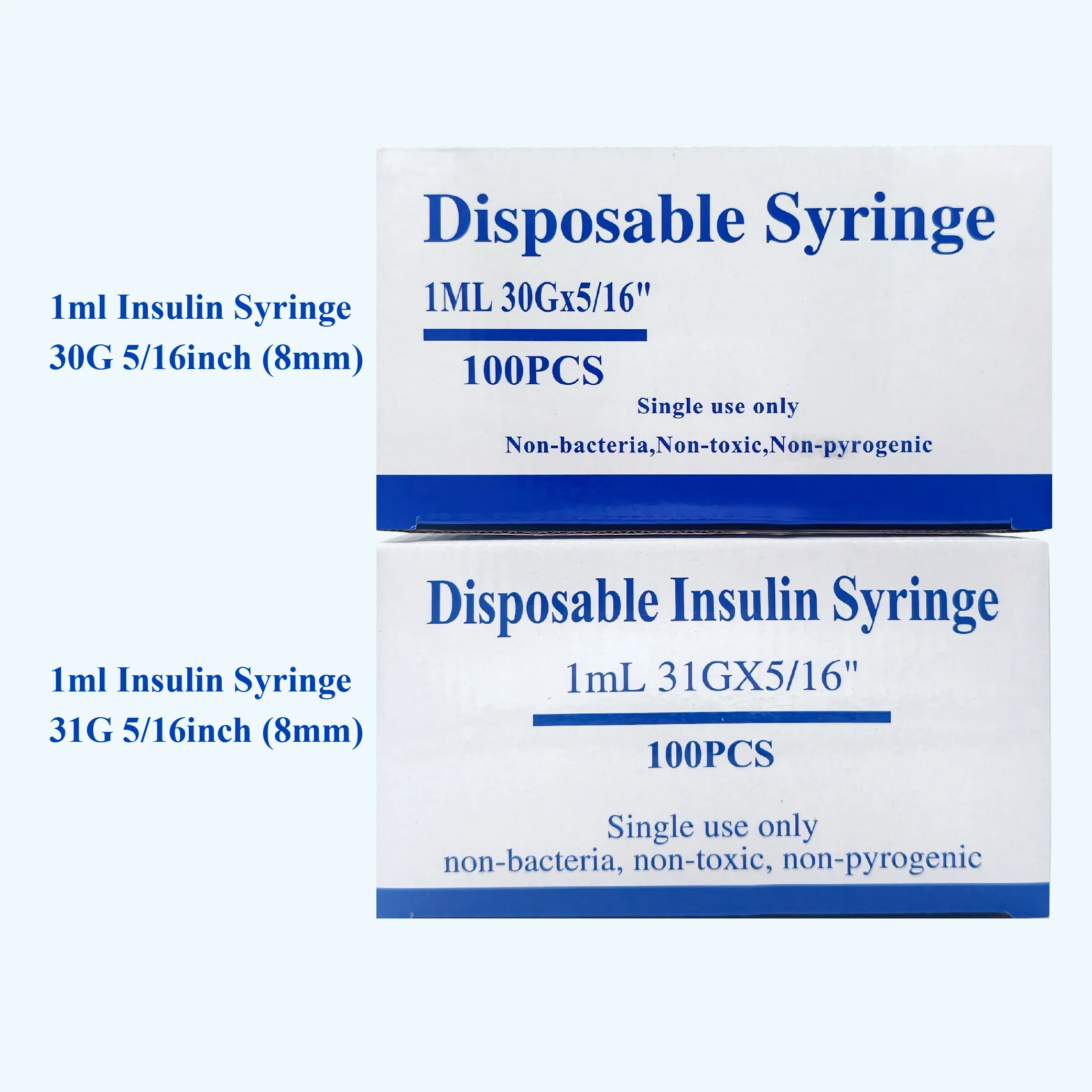 1ml 30G/31G 8mm Disposable Sterile Insulin Syringe with 5/16 inch Needles Individually Wrapped for Lab Pets Feeding 100pcs