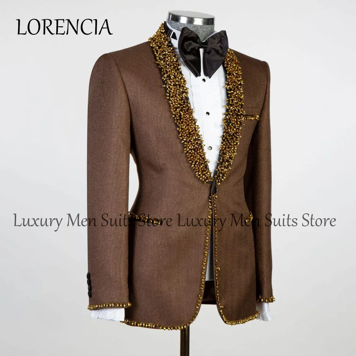 Luxury Metallic Ornament Tuxedos Men Suits 2 Pieces Slim Fit Wedding Groom Dinner Party Male Prom Blazers Groom Tuxedos 