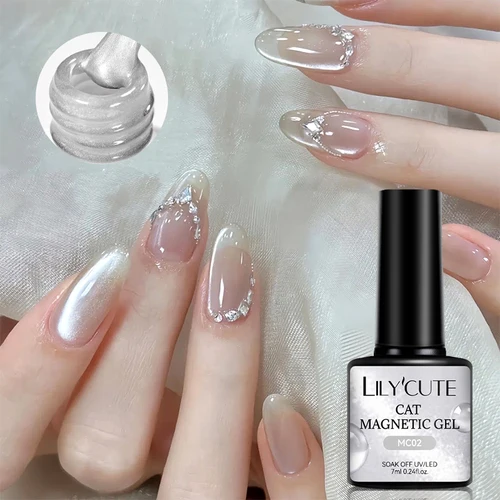 Imagen 1 del producto LILYCUTE 7ml vidrio blanco gato magnético esmalte de uñas en Gel brillo rosa remojo colorido gelatina UV LED Gel barniz para decoración de uñas