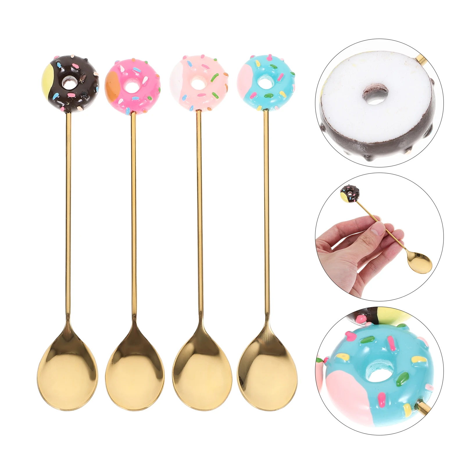 

4 Pcs Stainless Steel Spoon Donut Macaron Dessert Kids Set Spoons Home Coffee Scoop Ice Cream Resin Mixing Child