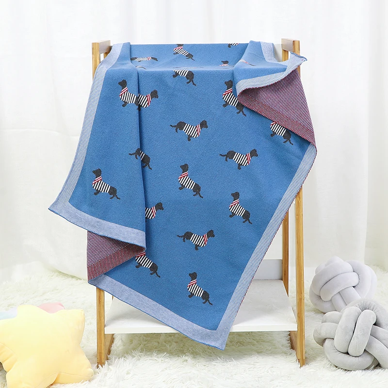 Baby Blanket 100%Cotton Knit Super Soft Newborn Girls Boys Bedding Quilt Cute Cartoon Dachshund Infant Stroller Swaddle 100*80CM