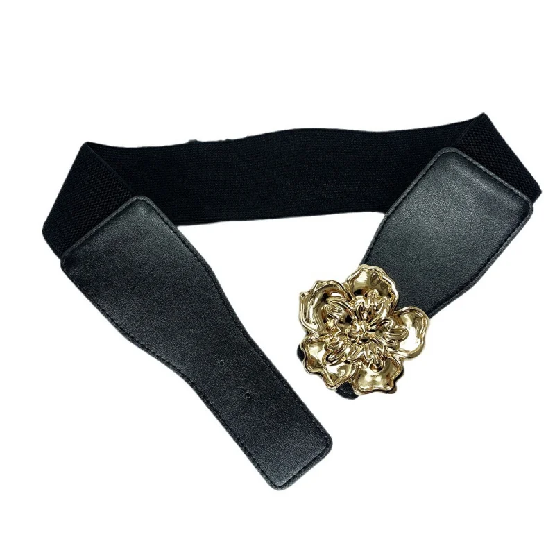 الغربية مطاطا زهرة الديكور بو الجلود النساء حزام الخصر فساتين راقية معطف حزام عريض للسيدات #5