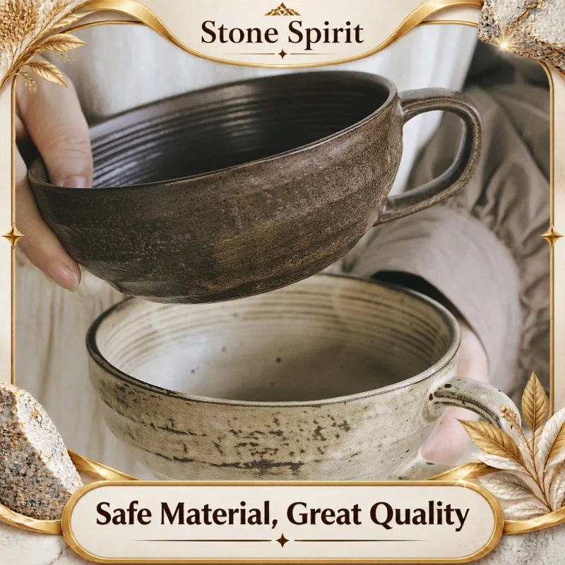Wabi-Sabi Vintage Ceramic Bowl 13.2cm,Rustic Glaze Dessert Cup for Yogurt Oatmeal Cereal, High-End Kitchen Tableware,Unique Gift
